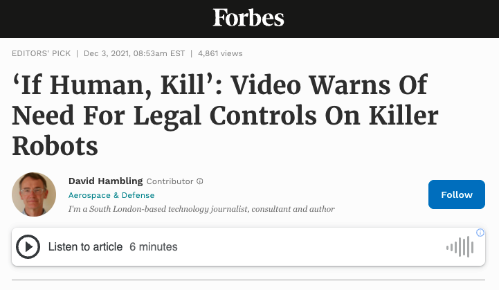 ‘If Human, Kill’: Video Warns Of Need For Legal Controls On Killer Robots